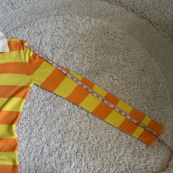 Theory Cashmere Silk Striped Orange Yellow Knit Polo Long Sleeve Shirt Small - Picture 11 of 12
